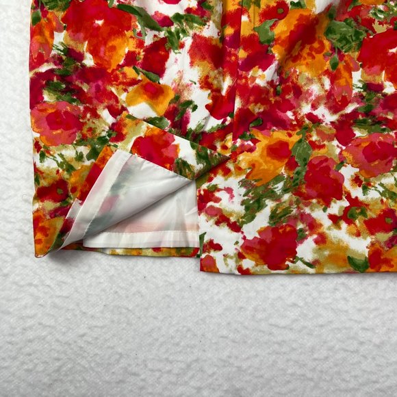 Forever 21 Flowered Pencil Mini Skirt Sz 2 Orange Yellow Green Pink Cotton Lined - Picture 7 of 8